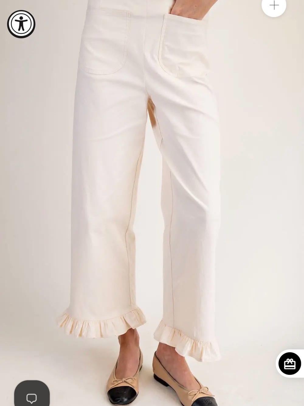 Women's Cream Ruffle-Hem Wide Leg Pants